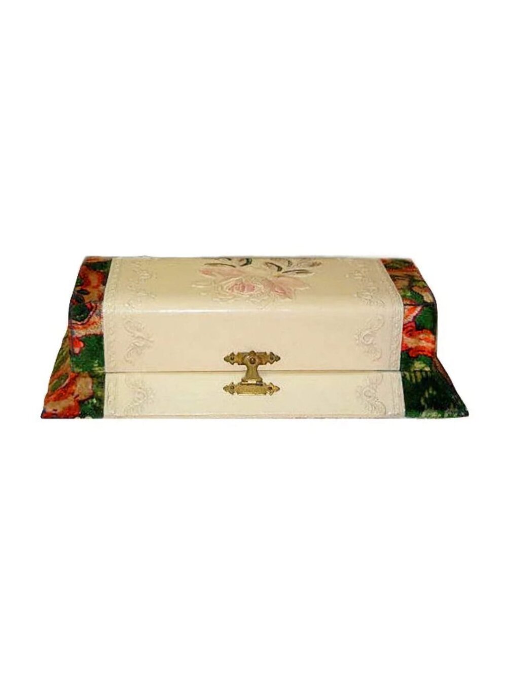 Antique Victorian Velvet & Celluloid Dresser Box Embossed Pink Rose Cottagecore